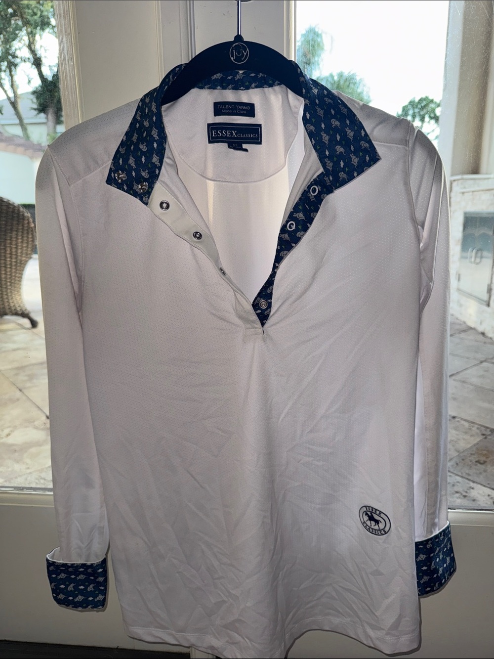 Essex Classics Women's White Button-Down Casual Shirt with Navy Trim